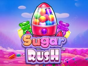 logo of a slot called "sugar rush" by pragmatic play