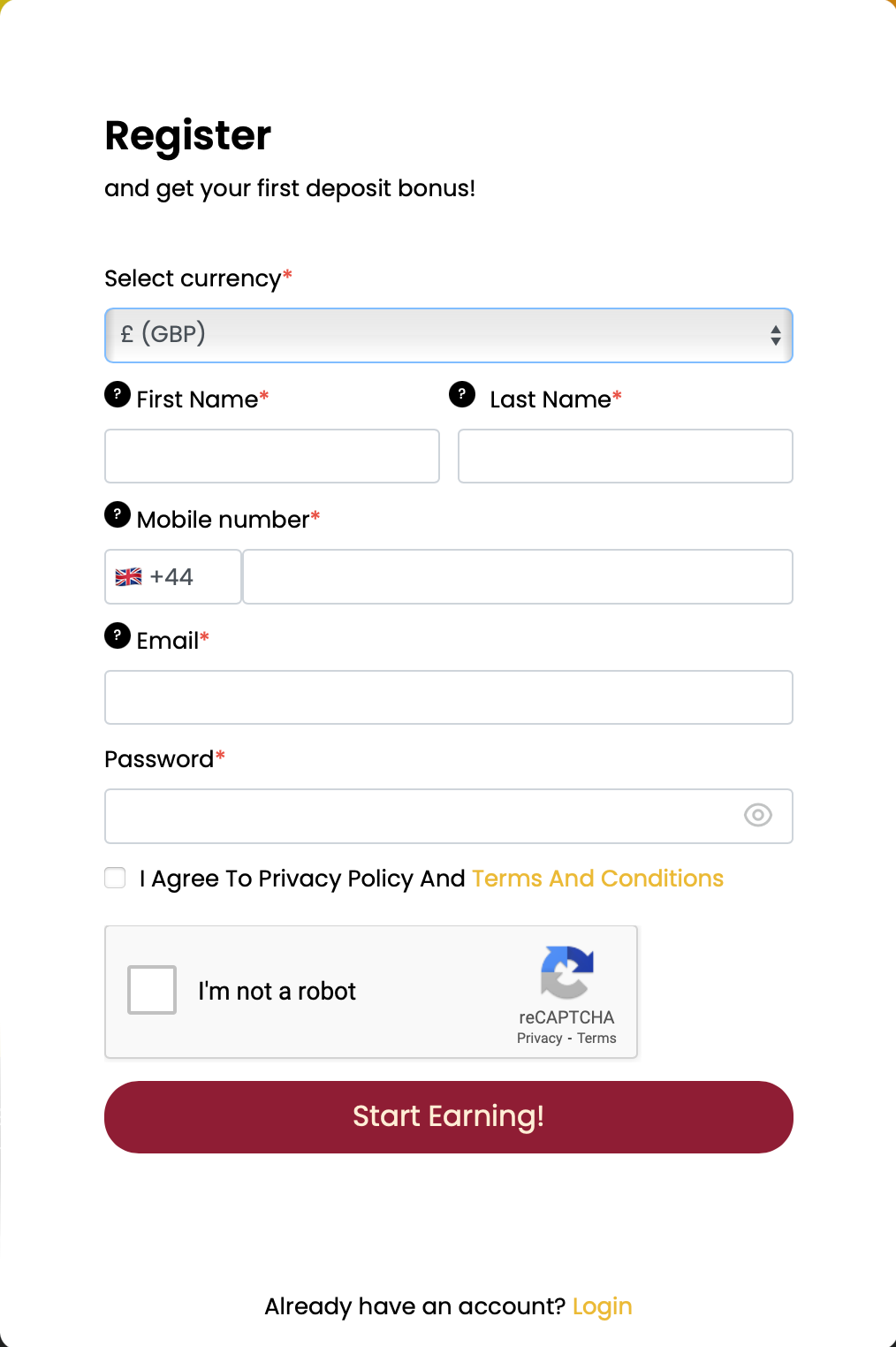 Registration Form at SpicyJackpots Casino