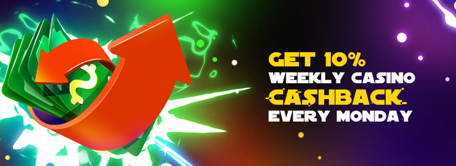 Banner promoting 10% weekly cashback on Royal Fortune Casino