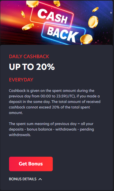 Banner showing daily cashback on 1Red