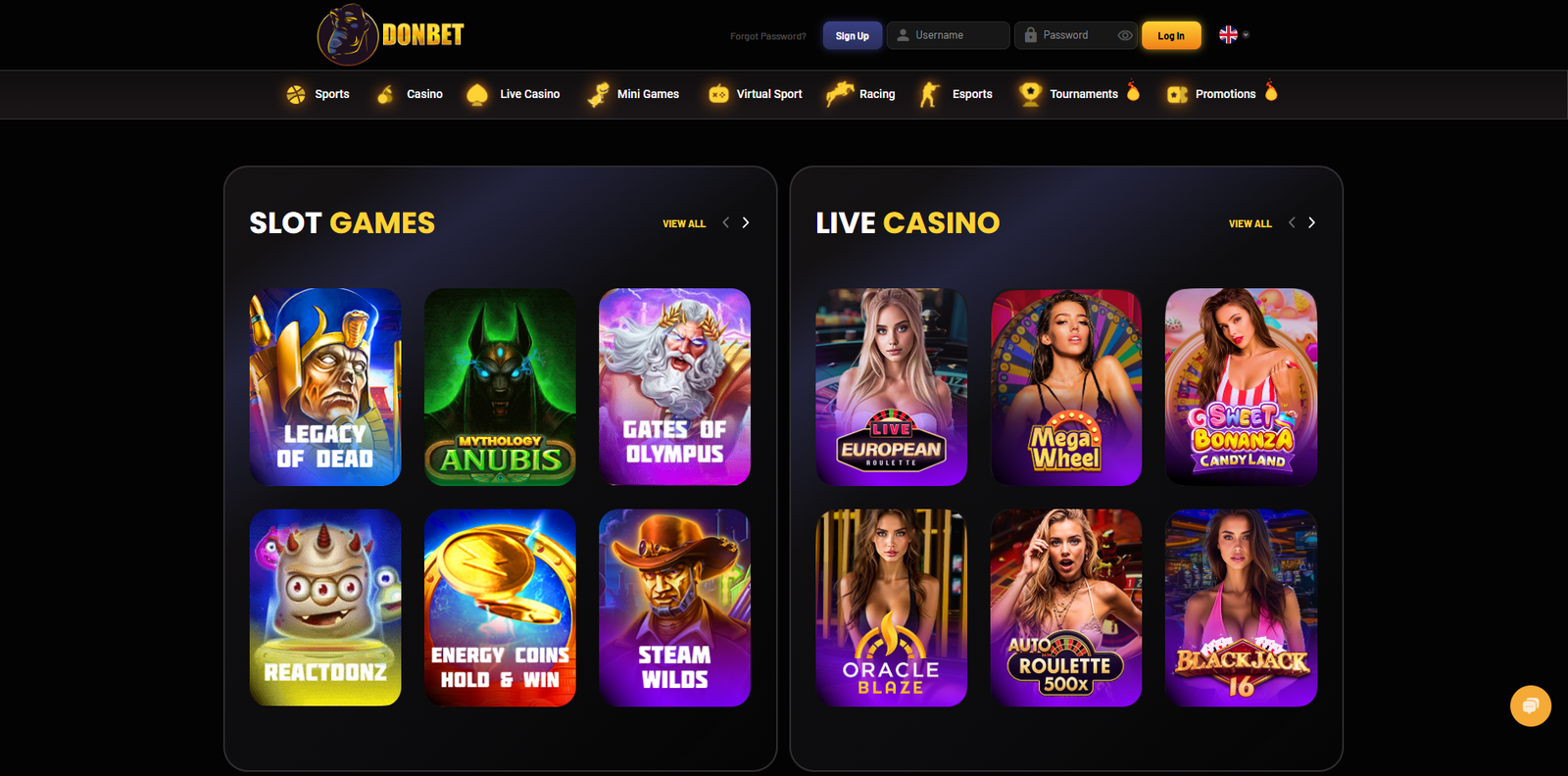 Donbet Slots and Live Casino Games