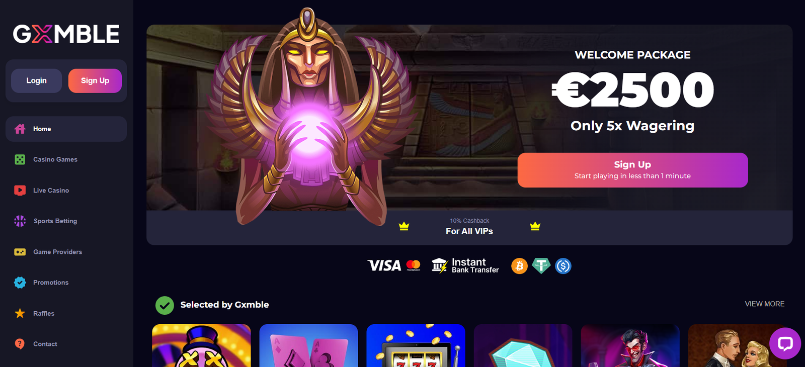 GXMBLE casino home page screen photo