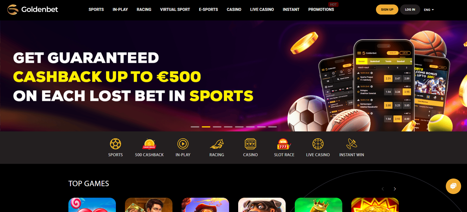 Goldenbet Casino home page screen photo