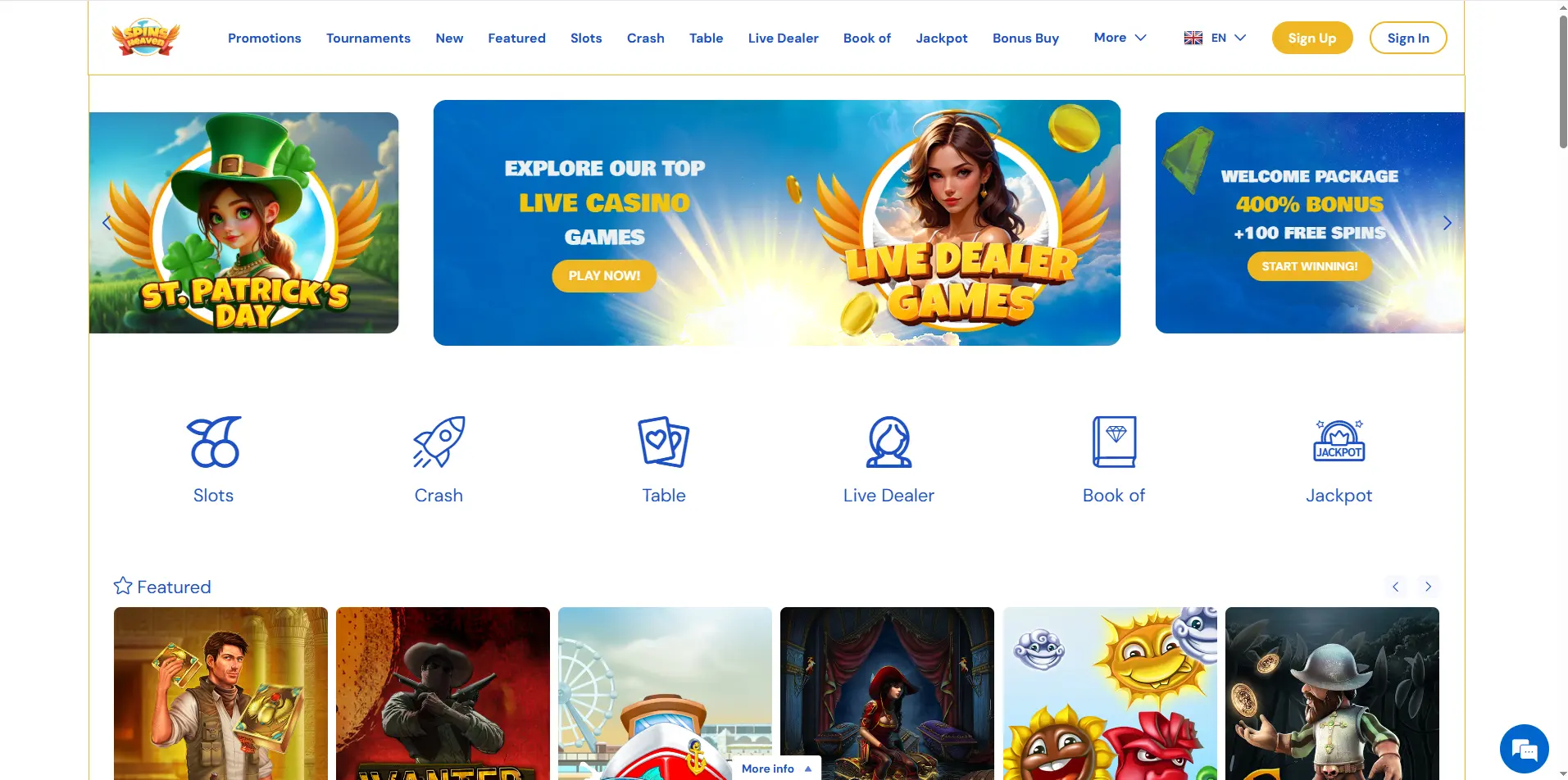 Homepage of Spinsheaven casino