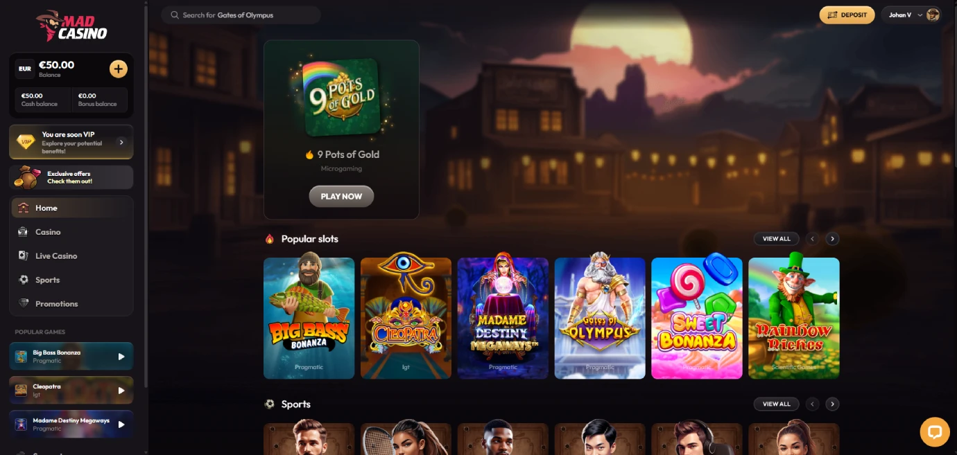 Homepage of Mad Casino