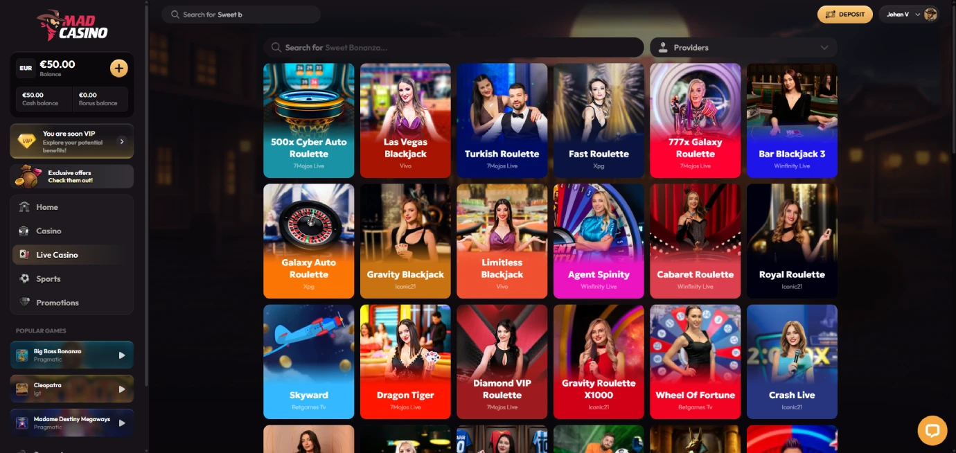 Live casino of this brand