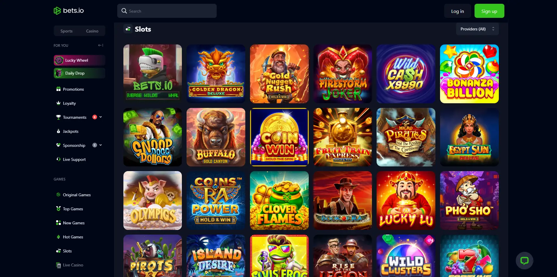 Game selection of Bets.io