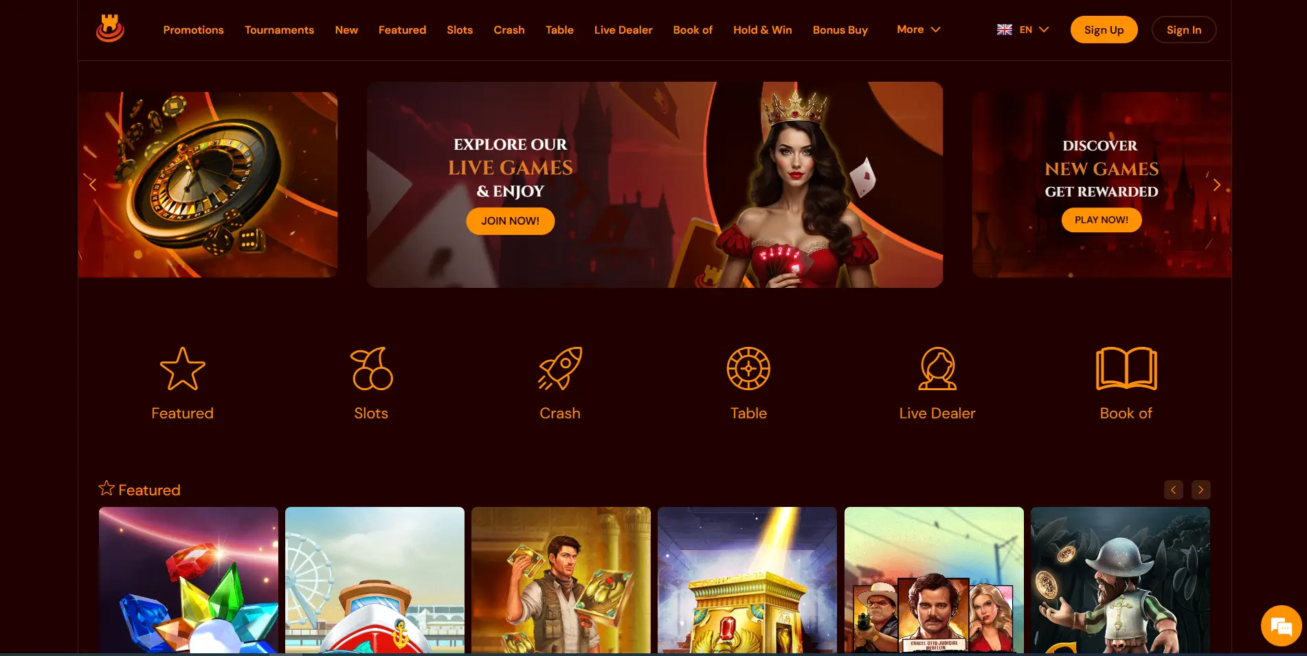 Home Page of SpinCastle Casino