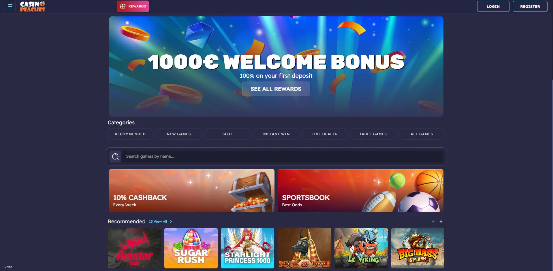Home page of Casino Peaches