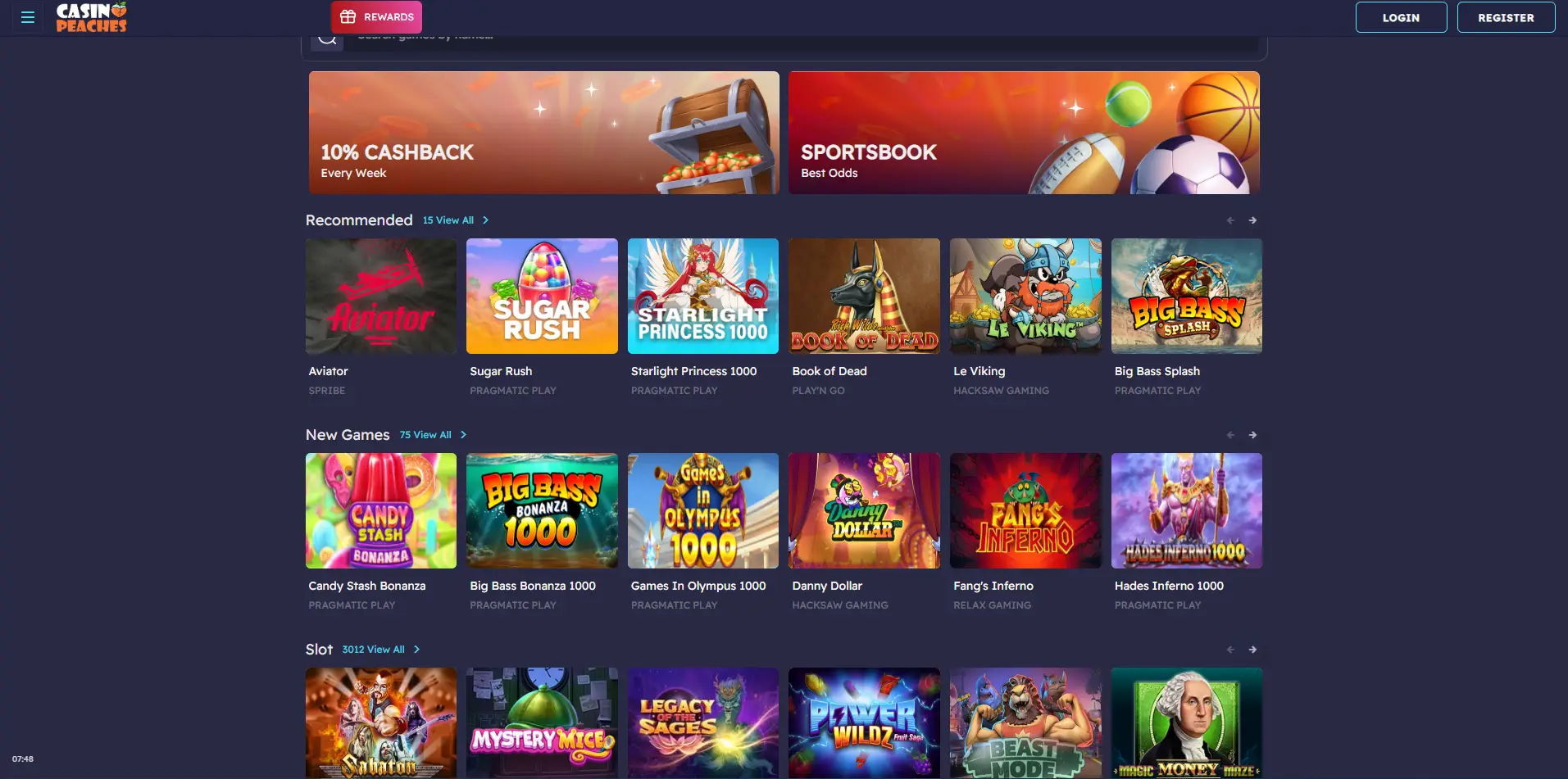 Casino Peaches slot library