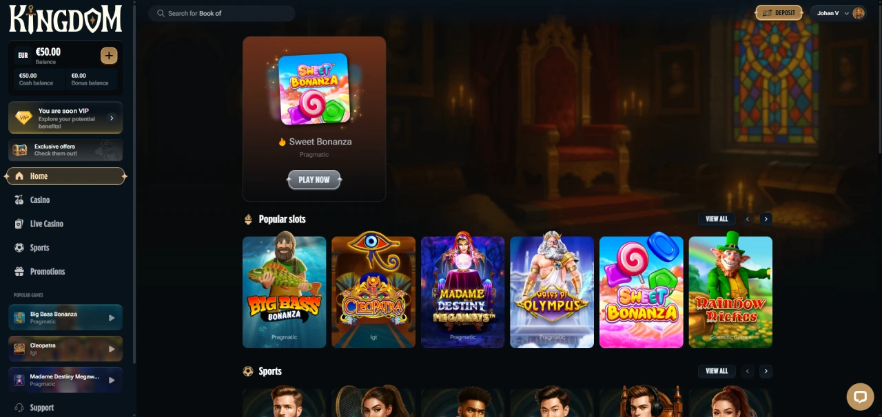 Homepage of Kingdom Casino