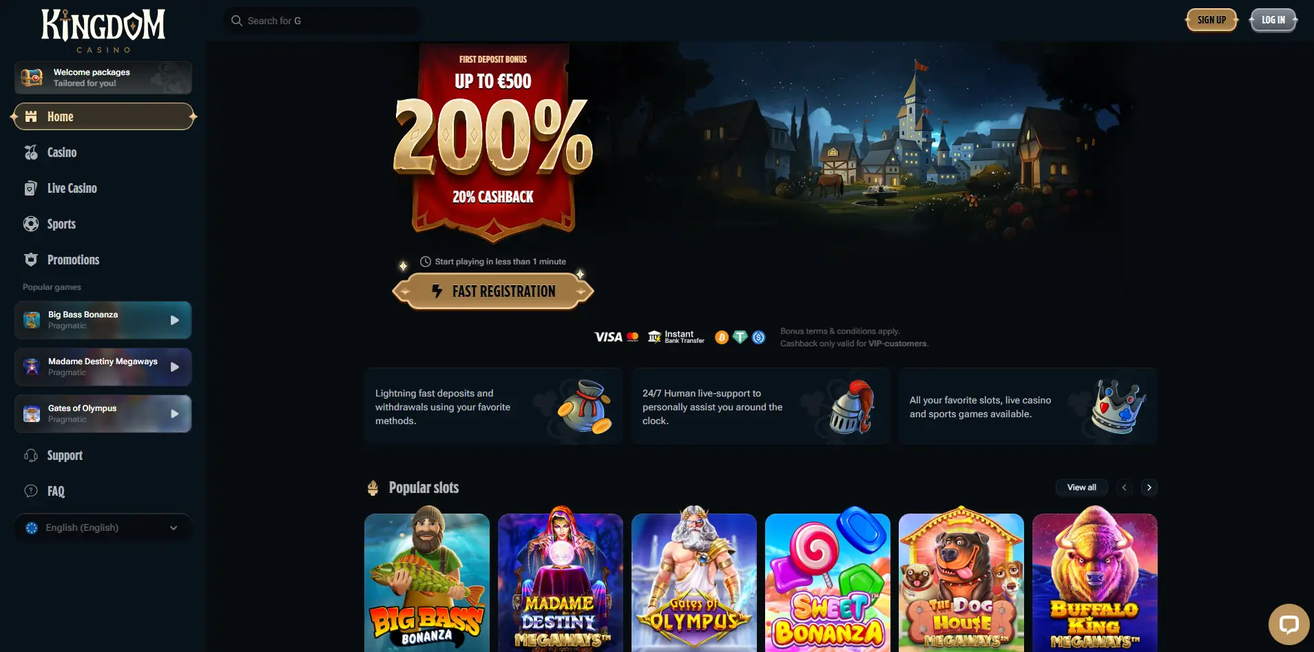 Home page of Kingdom Casino