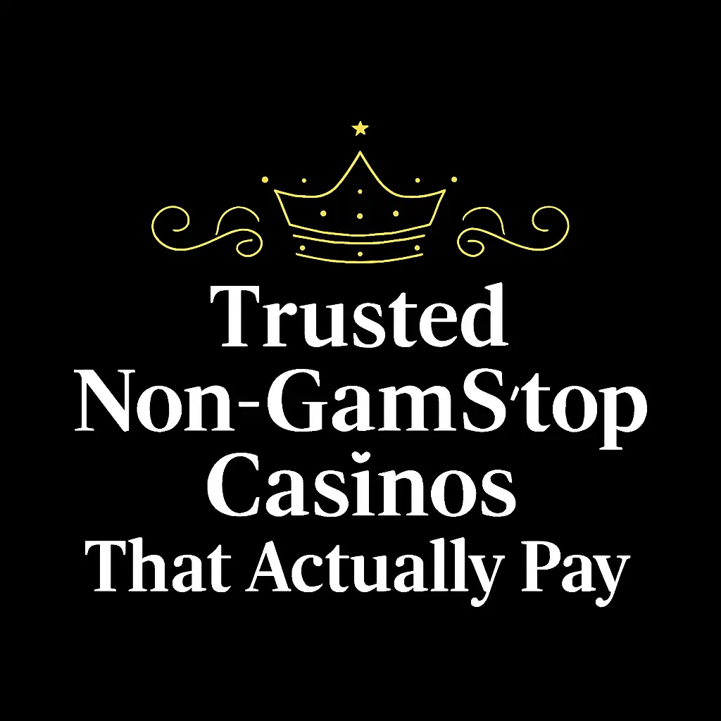 Black background graphic with a gold crown above centered white text that reads: 'Trusted Non-GamStop Casinos That Actually Pay