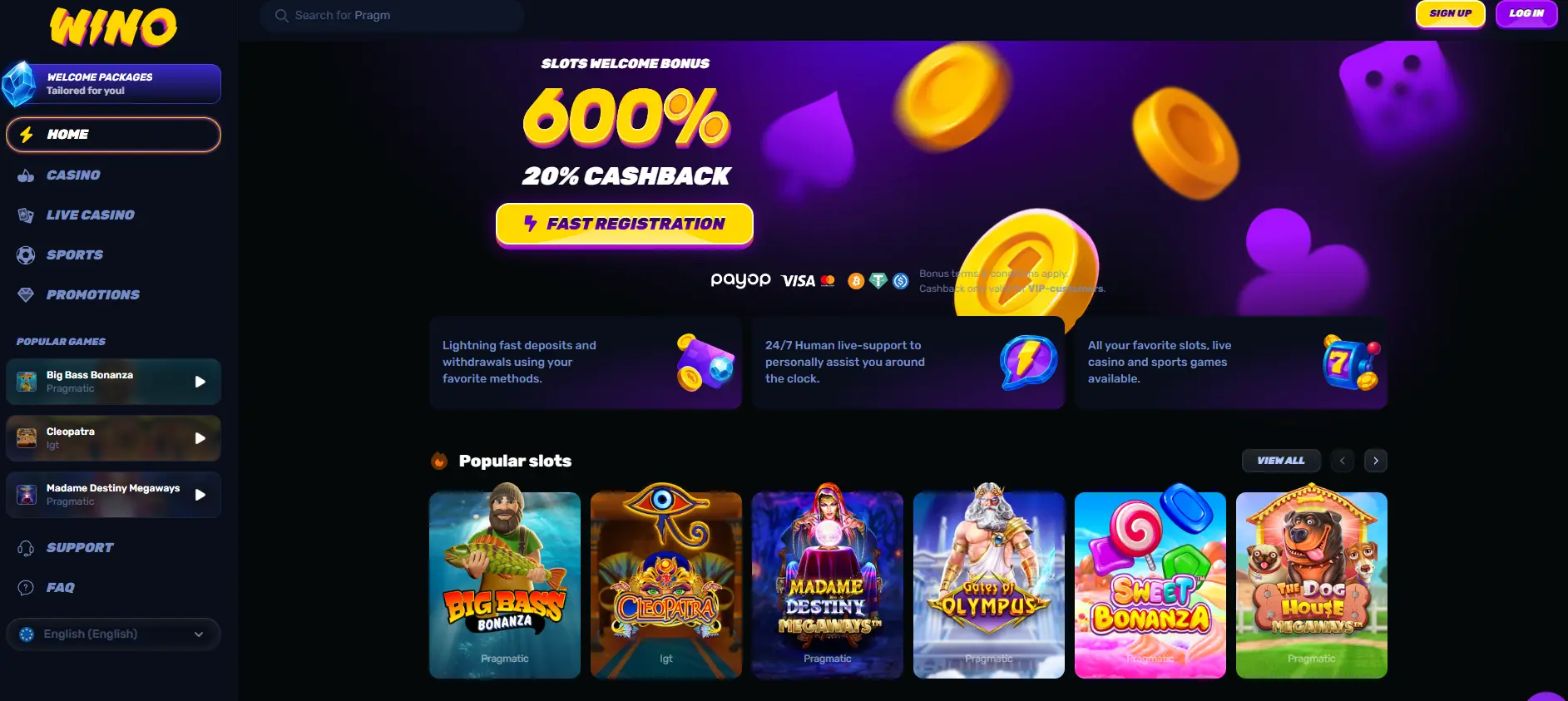 Homepage of a new non gamstop casino