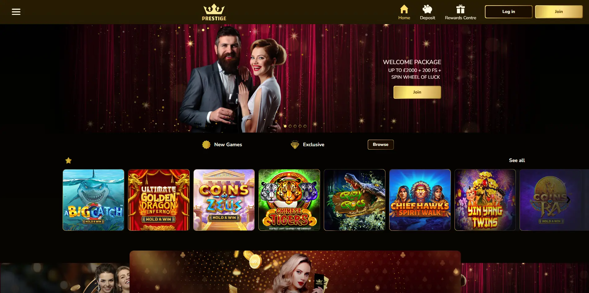 Homepage of Casino Prestige
