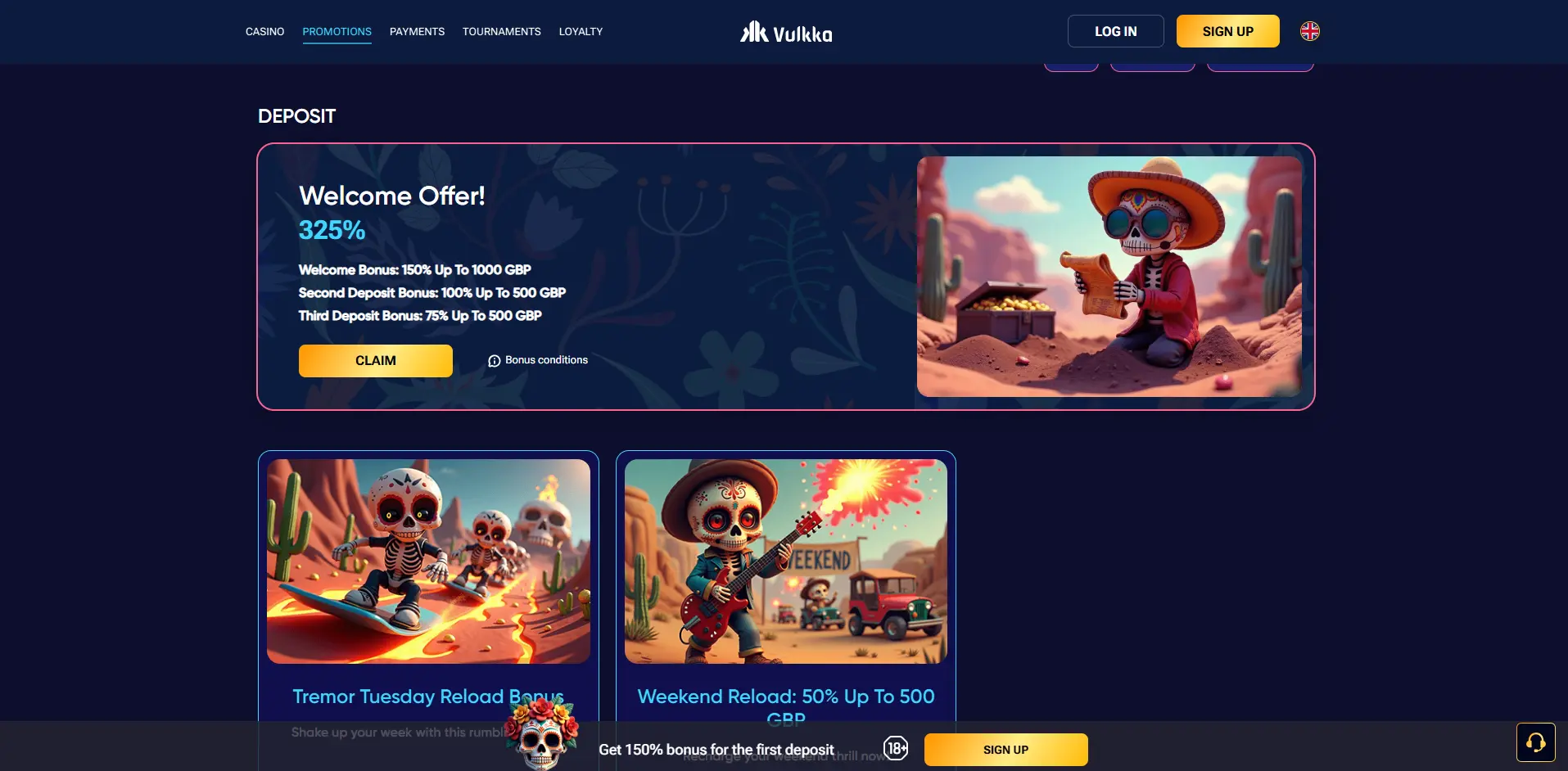 Promotions page of Vulkka Casino