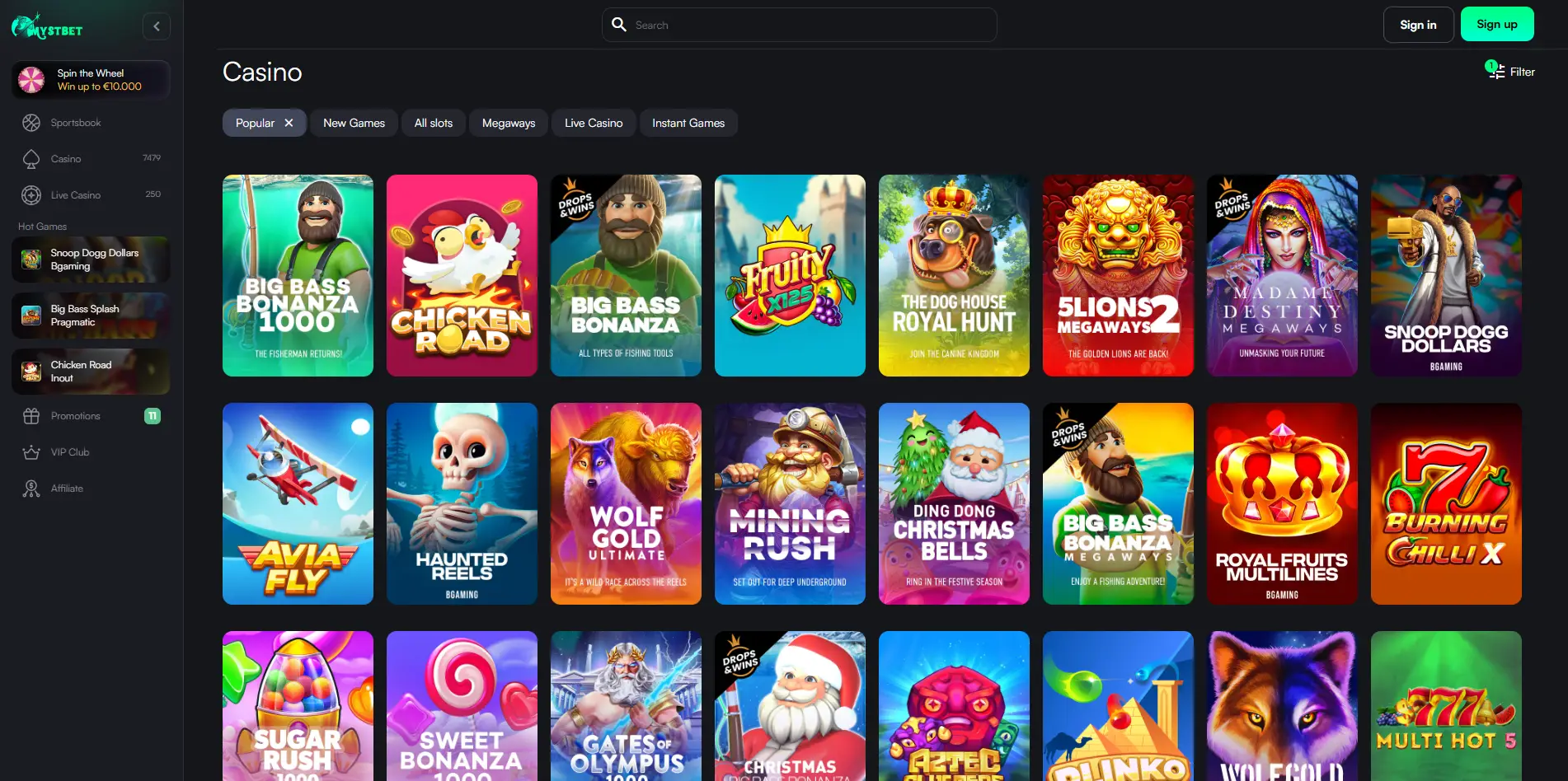 Games of Mystbet Casino