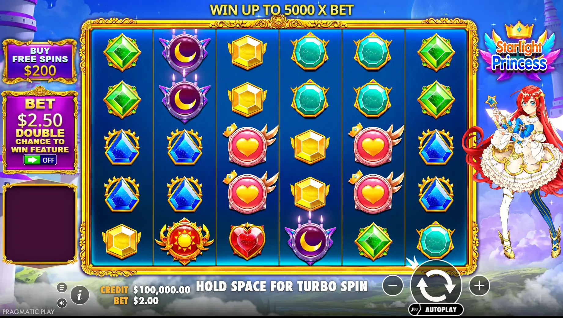 Gameplay of Starlight Princess, top slot not on Gamstop