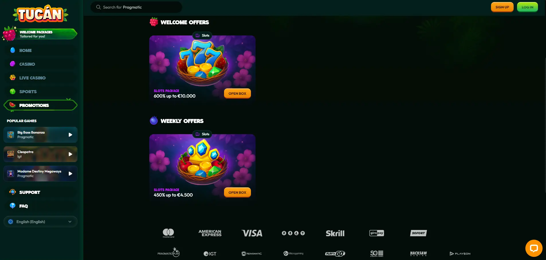 TucanCasino promotions page – exclusive offers at a non GamStop casino