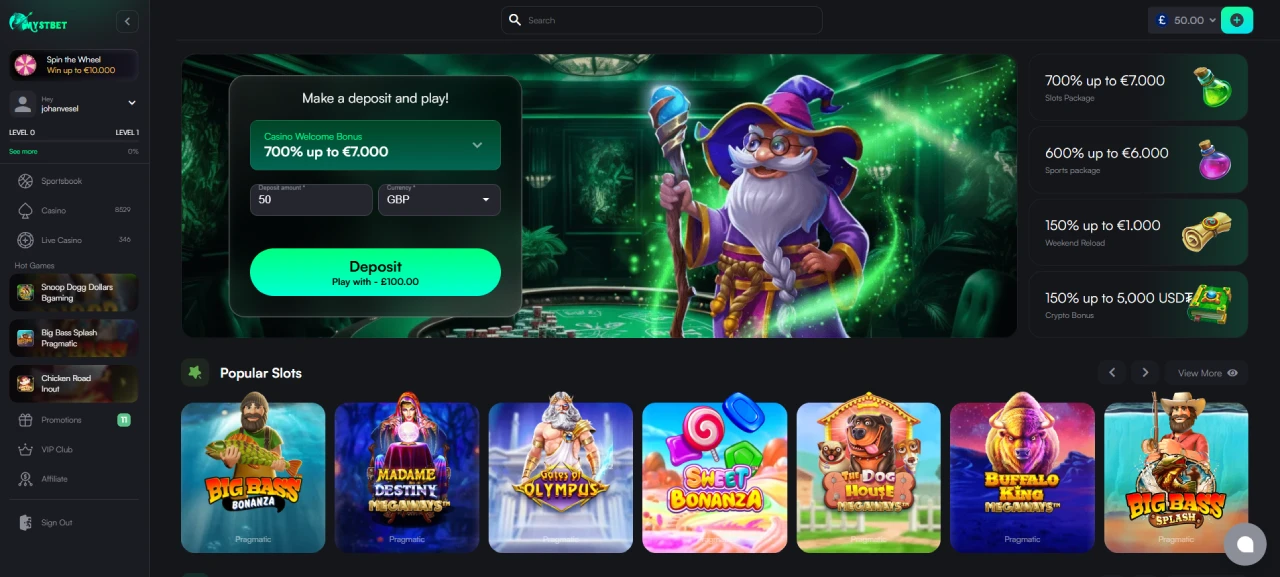 Homepage of Mystbet