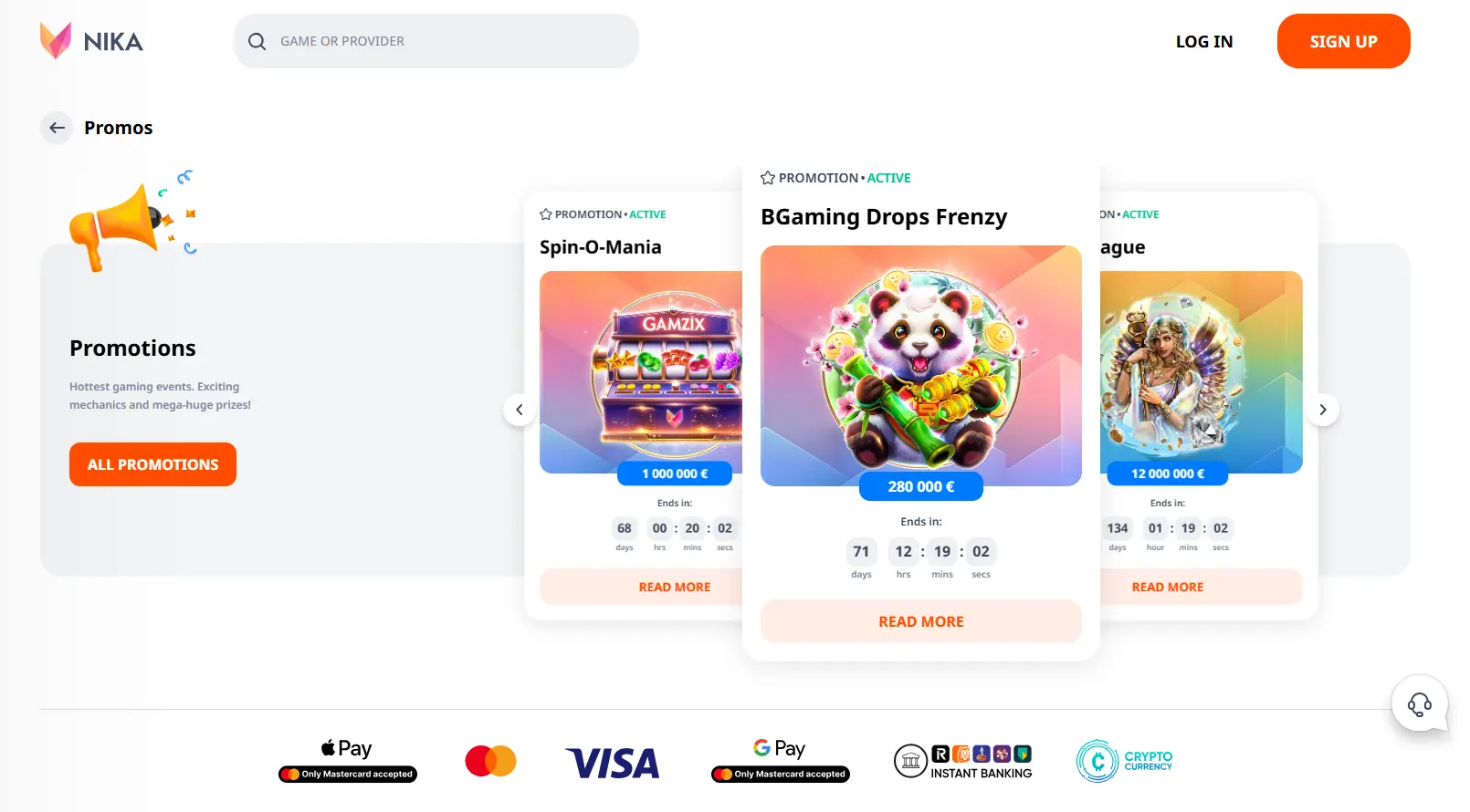 Nika Casino promotions banner with 225% bonus and up to 400 free spins among non GamStop casinos