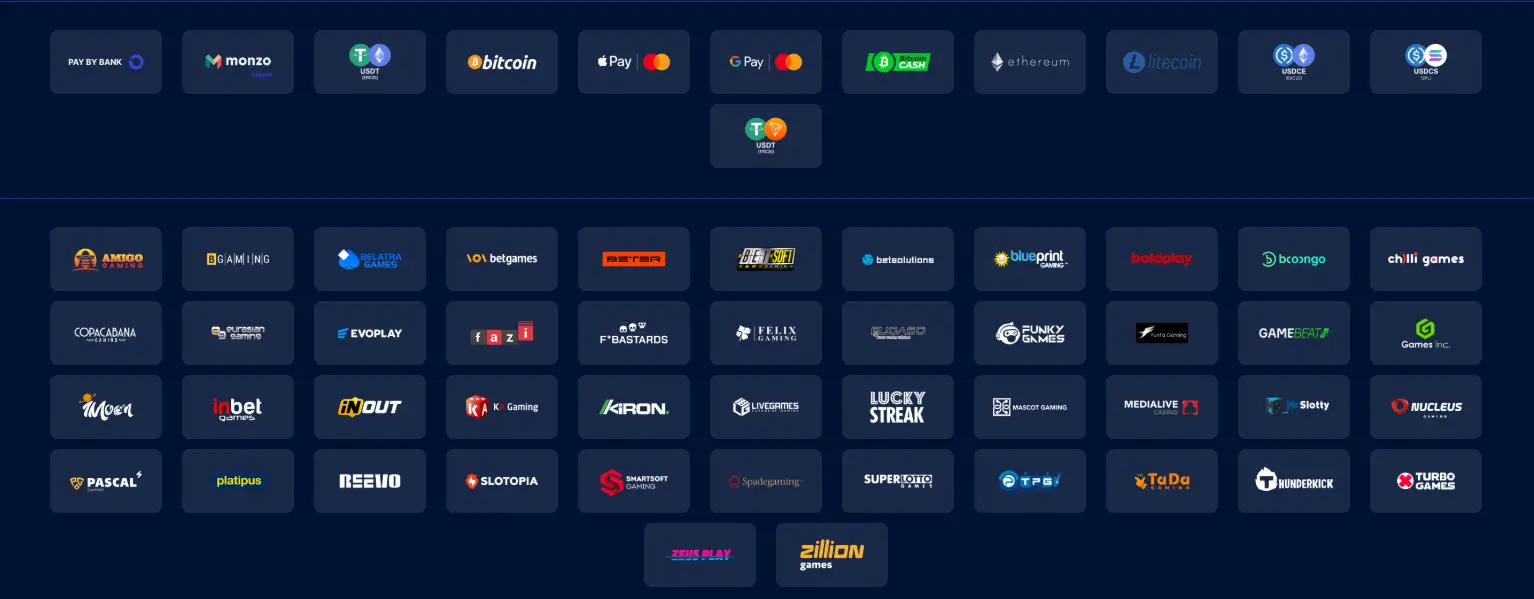 Game providers and Payment methods of this Casino