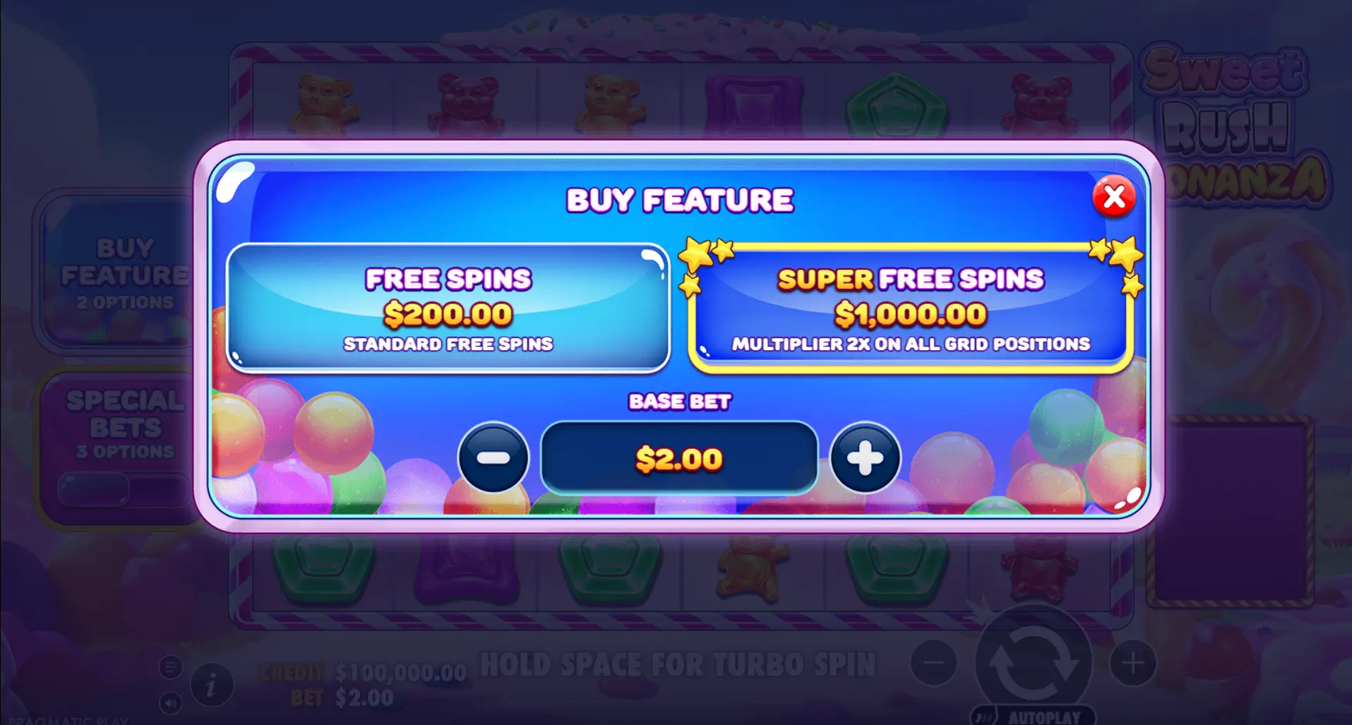 Bonus Feature of Sweet Rush Bonanza