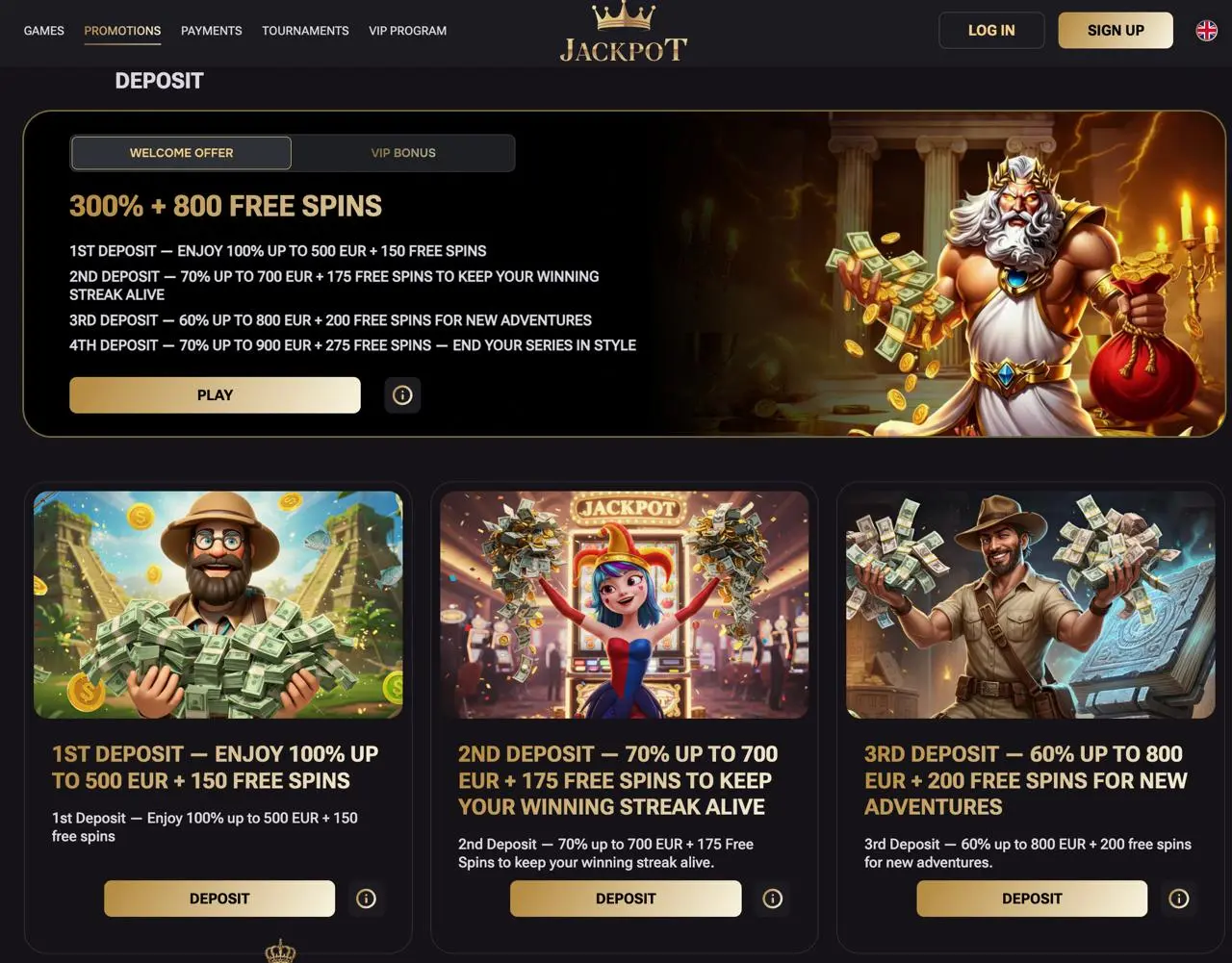Promotions available to UK Customers at Jackpot Casino