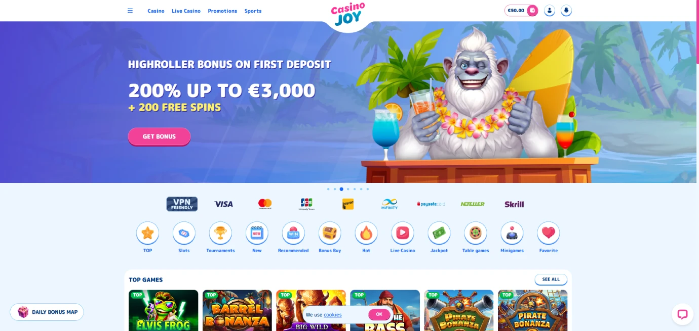 Homepage of CasinoJoy