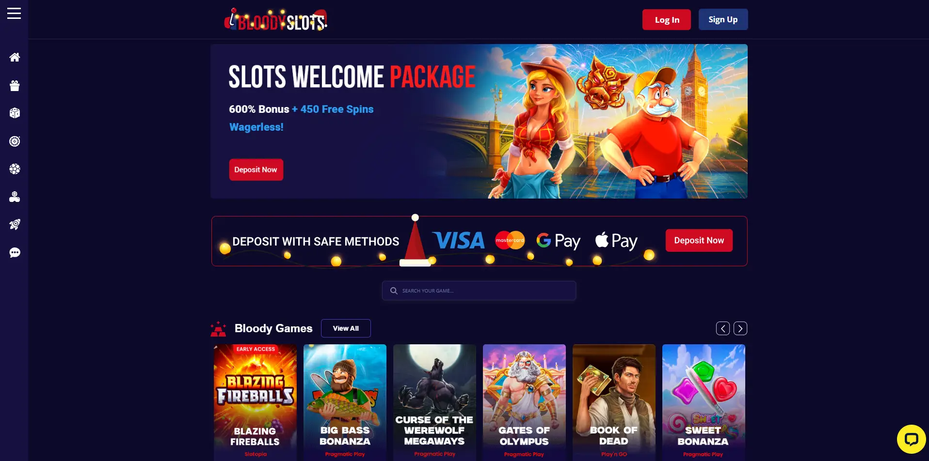 Home page of BloodySlots Casino